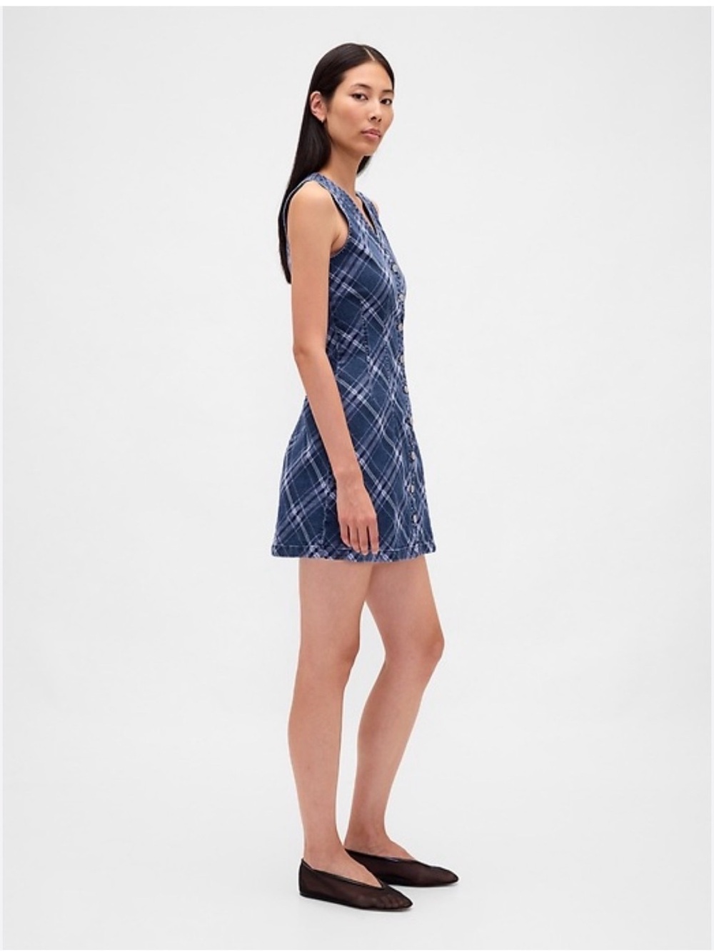 Gap Dark Indigo Plaid Denim Button Front Mini Dress Jumper XL Fall 2025